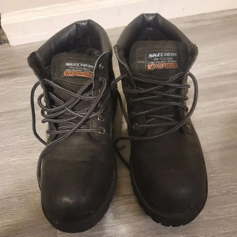 Skechers Men’s Black Air-Cooled Memory Foam Waterproof Lace Up Boots - Size 9